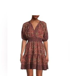 Betsey Johnson Mini Leopard  Print Baby Doll Dress Sz XL Feminine Whimsical NWT